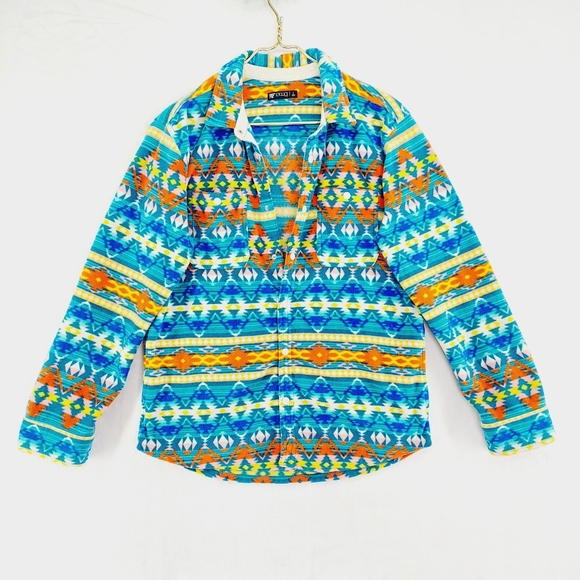 RF Brand Jackets & Blazers - RF Brand Fleece Southwestern Fleece Aztec Pearl Snap Shirt/Jacket Z74